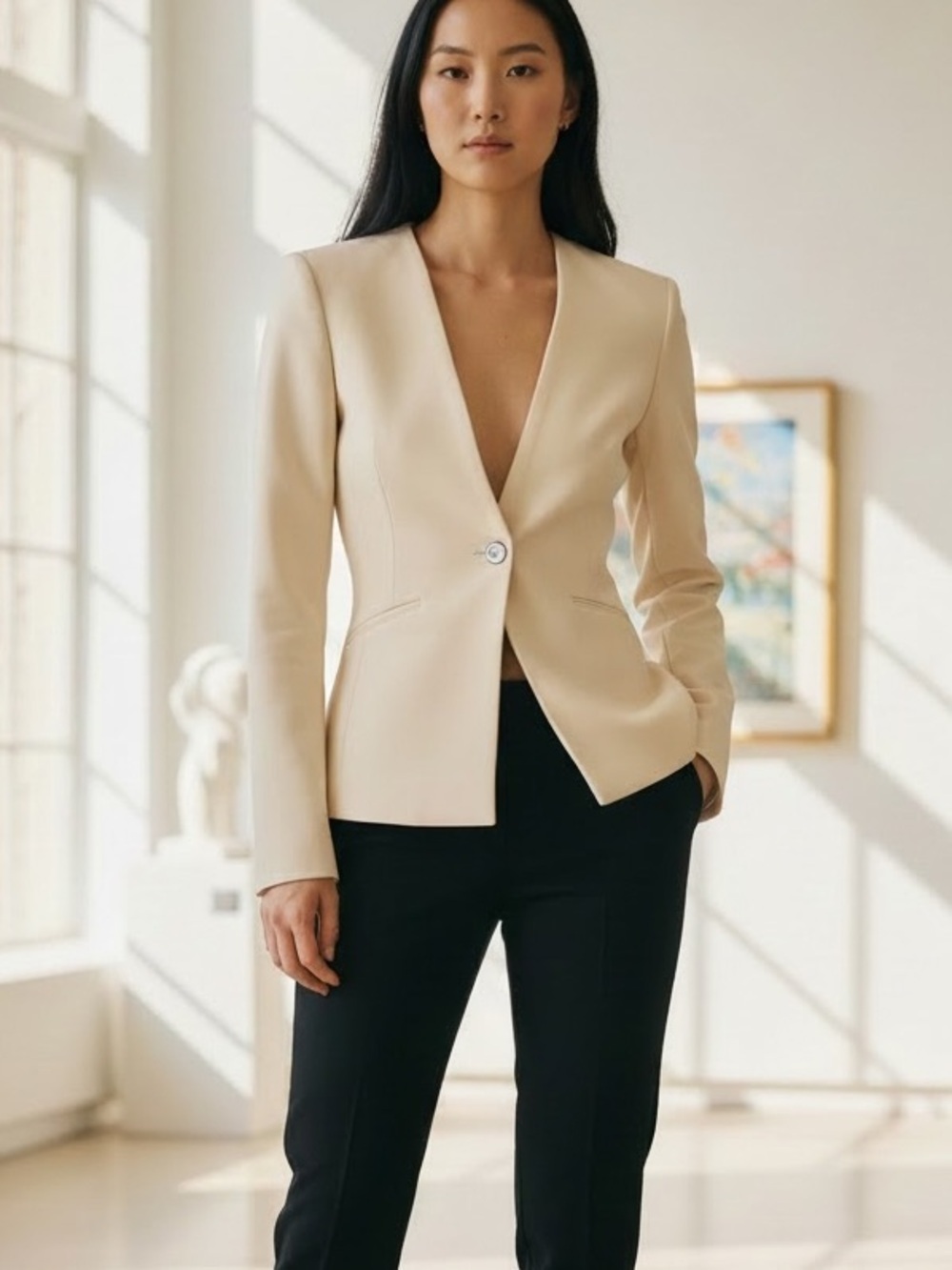 ADAY Trailblazer Blazer Oat Cream XS Minimalist Capsule Career Jacket